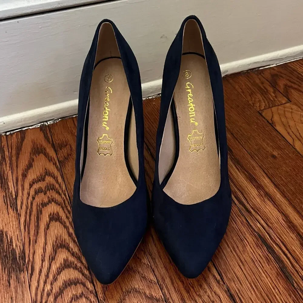 Blue Suede Stiletto Pumps Size 8 Almond Toe 4in Heel Leather Insole Corpcore